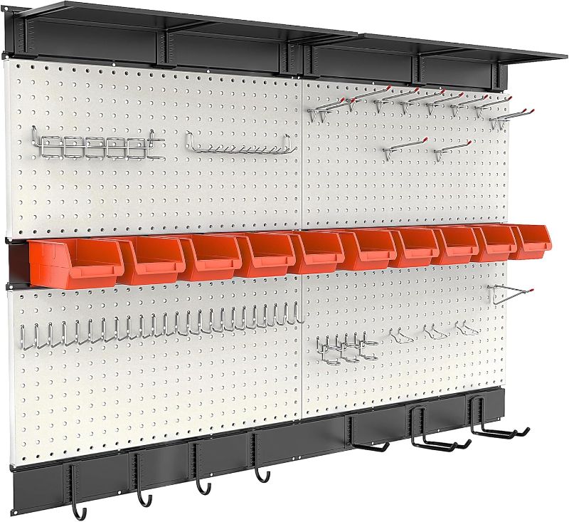 Photo 1 of Ultrawall Pegboard Wall Organizer, 48X 36 inch Garage Storage Pegboard with Hooks Storage Bins Tool Board Panel Tool Organizer, 72pcs
