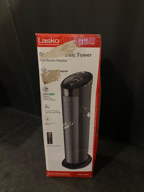 Photo 1 of Lasko 22" Oscillating 3-Speed Remote Controlled Ceramic Tower Space Heater, Black