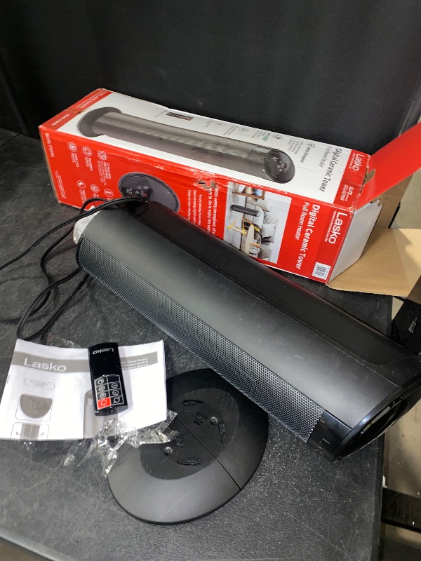 Photo 1 of Lasko 22" Oscillating 3-Speed Remote Controlled Ceramic Tower Space Heater, Black