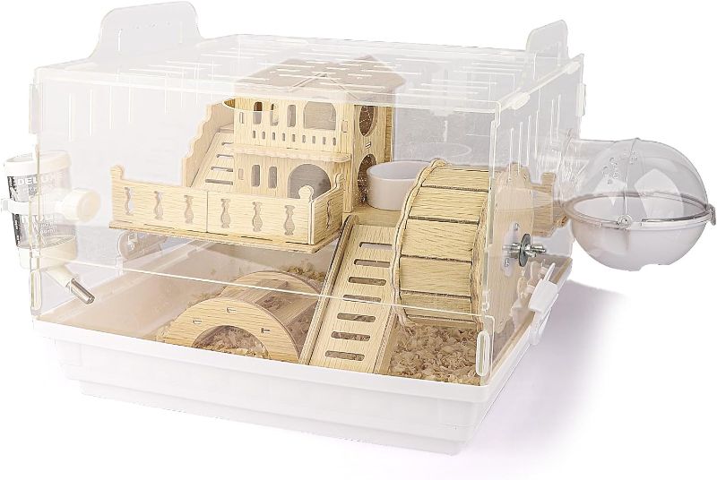 Photo 1 of FOR PARTS ONLY** Acrylic Hamster Cage,Wooden Small Animal Cage with Accessories & Toys,2-Layer Small Pet House for Dwarf Hamsters,Mice,Gerbils(White,14"*11"*10")
