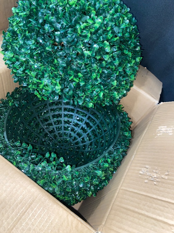 Photo 1 of 15.6 Inch Artificial Plant Topiary Ball Set of 2 Green Boxwood Balls with 8 Layers Leaves UV Protection Faux Evergreen Plants Outside Decor for Porch Garden Backyard
