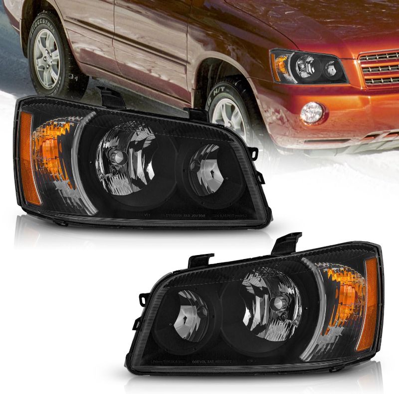 Photo 1 of Headlights Compatible with 2001-2003 Toyota Highlander, Sport Utility Headlight Black Housing Amber Reflector Left+Right Side
