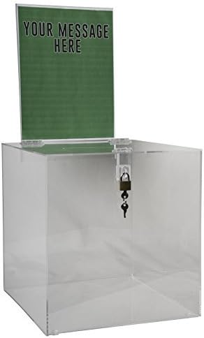 Photo 1 of Clear-Ad - Acrylic Donation, Ballot, Raffle or Suggestion Box with Lock and Removable Sign Holder - Plastic Comment or Compaint Container - Plexiglass Multipurpose Box with Slot - Clear (12x12)
