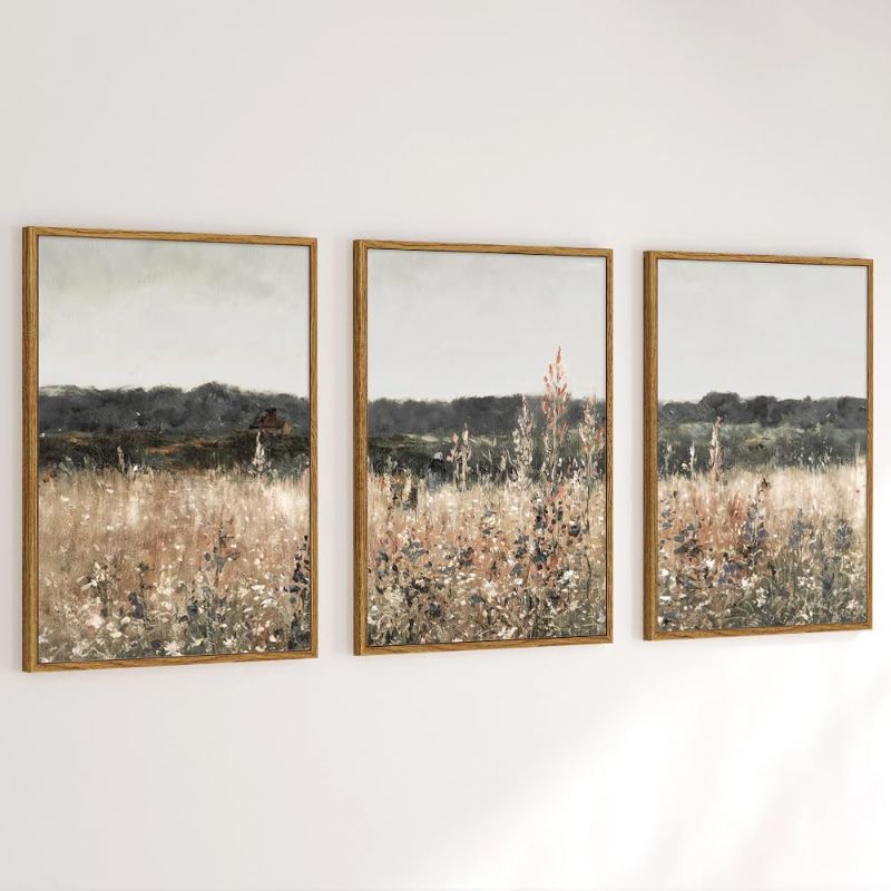 Photo 1 of GUBIYU Vintage Landscape Framed Canvas Wall Art Vintage Decor Classical Wildflower Field Vintage Wall Art Canvas Prints Modern Farmhouse Bathroom Home Wall Decor Antique Artwork for Bedroom 16"x24"x3
