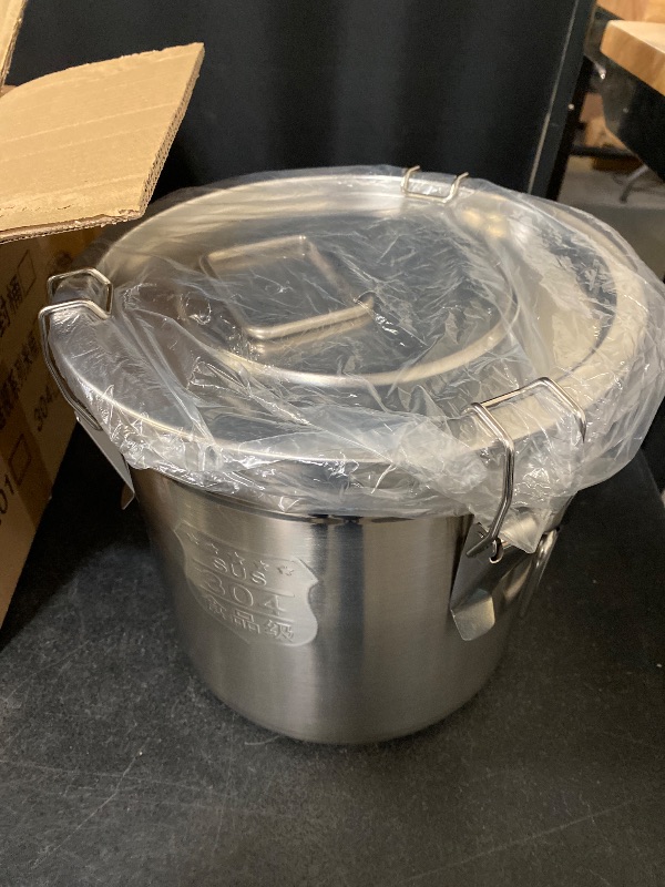 Photo 1 of Stainless Steel Airtight Canister for Kitchen, Rice Cereal Grain Canisters Container for Household Kitchen Food Bean Flour Oil Sugar Milk Cookie Storager Bucket w/Handles Lid (12L)
