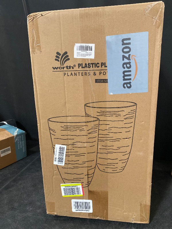Photo 1 of Worth Garden 21" H Tall Planters 2 Pack - 14'' Dia Resin Large Round Black Flower Pots for Outdoor Plants Trees - Imitation Stone Finish Plastic Indoor Front Porch 9 Gallon Decorative Container Patio