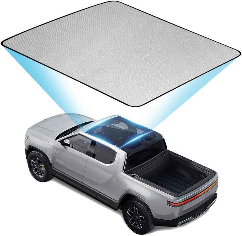 Photo 1 of Glass Roof Sunshade Compatible with 2022-2025 Rivian R1T Accessories, Foldable Top Window Sun Shield Covers Block UV Rays Heat Insulation (Black)
