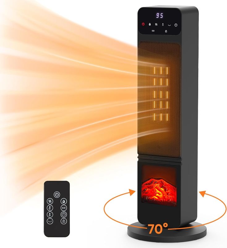Photo 1 of Space Heater, 1500W Portable Electric Tower Heater with Adjustable Thermostat, Timer and Remote Control, Overheating & Tip-Over Protection, 26 Inch Indoor Heater for Home Office Bedroom