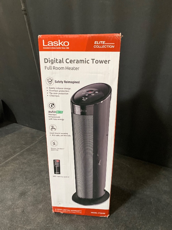 Photo 1 of LASKO 22" CERAMIC TOWER SPACE HEATER WITH TIMER AND REMOTE, CT22495, BLACK