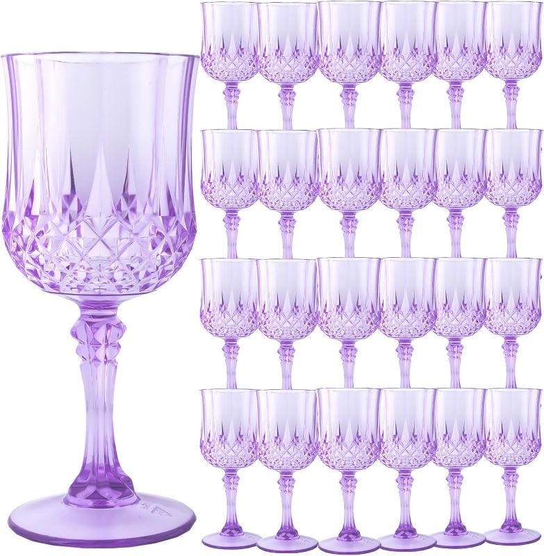 Photo 1 of Purple Plastic Wine Glasses Plastic Goblets for Parties Drinking Glasses for Wedding Reception, Grand Event Party Supplies(24, Purple)

