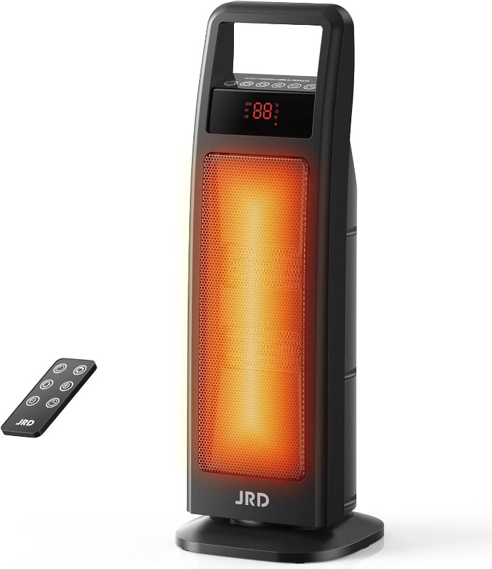 Photo 1 of JRD Space Heater Indoor with Thermostat, 24 inch Portable Heater with 75°Oscillation, 1500W PTC Ceramic Heater with remote, 3 Modes, 8h Timer, Safety Electric Heaters for Bedroom Home Office
