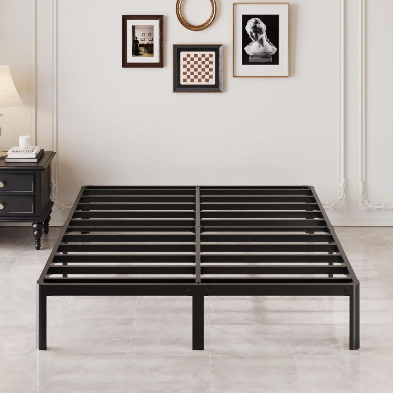 Photo 1 of 12 Inch Full Size Bed Frame with Rounded Corner Legs, 2000 LBS Heavy Duty Metal Full Platform Bed Frame No Box Spring Needed, Noise Free, Easy Assembly, Black
