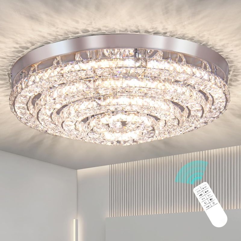 Photo 1 of Modern LED Chandelier Flush Mount with Remote Control Dimmable Four Rings Ceiling Lamp Round Ceiling Lihgt Fixture for Bedroom Living Room Dining Room
