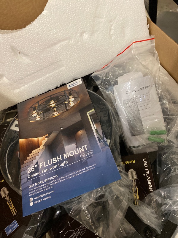 Photo 1 of 25.6'' Black Flush Mount Ceiling Fans with Light Low Profile Farmhouse Caged Ceiling Fan with Remote Bladeless Enclosed Rustic Ceiling Fans for Indoor E26 Bulbs (KD Installed)
