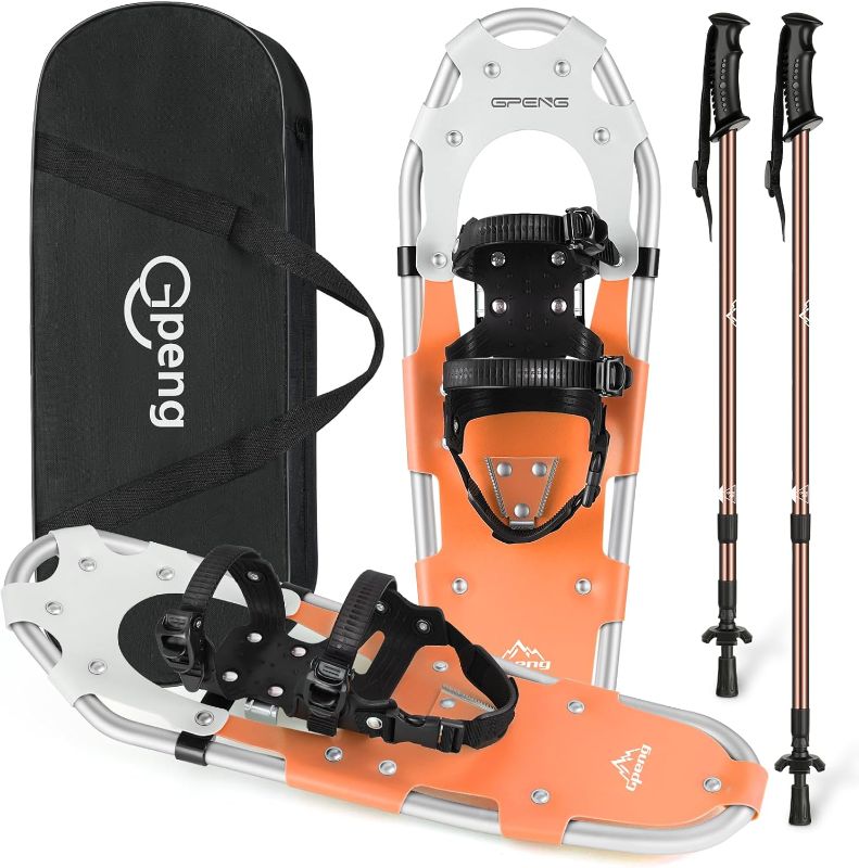 Photo 1 of Gpeng Snowshoes for Men Women Youth Kids, Light Weight Aluminum Snow Shoes with Trekking Poles, Crampon Protector and Carrying Tote Bag (Navy Blue, 21 inch)
