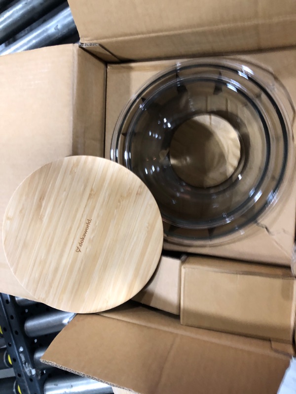 Photo 1 of dokaworld Glass Mixing Bowls - Nesting Bowls - Cute Collapsible Glass Bowls with Lids Food Storage - 5 Stackable Microwave Safe Glass Containers - Salad Bamboo Mixing Bowls - Baking Bowls for Kitchen