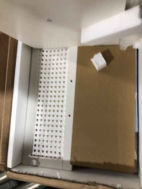 Photo 1 of Lerliuo Rattan Nightstand with Charging Station, Side Table with Drawer Open Shelf, Cane Accent Bedside End Table with Solid Wood Legs, Night Stand for Bedroom, Dorm and Small Spaces (White)