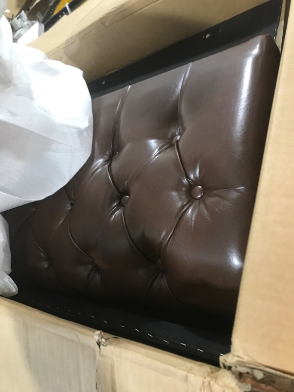 Photo 3 of Merax PU Chesterfield Sofa, Retro Style Upholstered 3 Seater Leather Couch Rolled Arm for Living Room Bedroom Office, Dark Brown