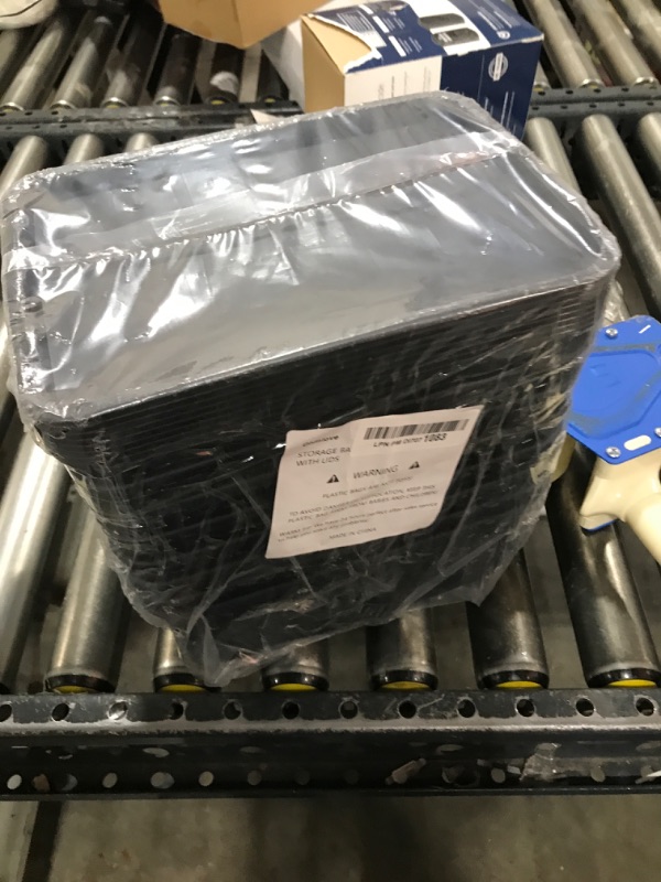 Photo 1 of Plastic Storage Baskets with Lid-Plastic Storage Containers Stackable Storage bins: Storage Baskets for Organizing Shelves Drawers Desktop Closet Playroom Classroom Office, 8Pack-Black10.2x7.2x4.1Inch