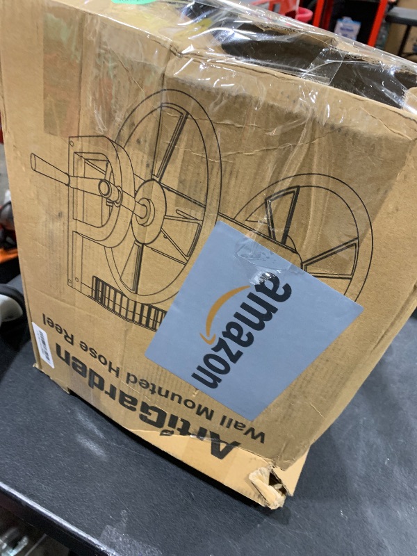 Photo 1 of Artigarden Garden Wall Mounted Hose Reel, Outdoor Heavy-Duty Water Hose Holder Winder, Holds 125 Feet of 5/8-Inch Hose, with 3.9 ft Leader Hose, Brass Fitting and Storage Basket for Yard, Black