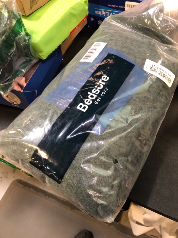 Photo 1 of Bedsure 100% Cotton Large Throw Blankets for Couch - Waffle Weave Dark Green Throw Blankets for Bed