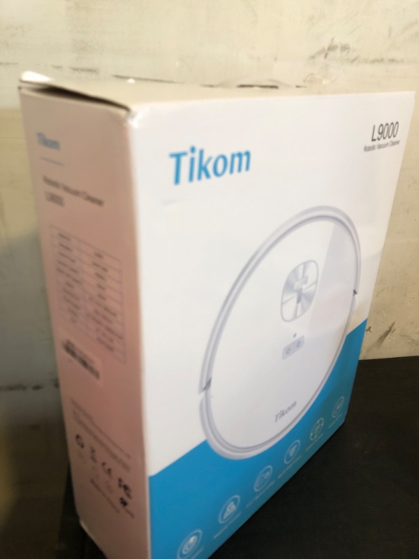 Photo 1 of Tikom Robot Vacuum and Mop Combo, LiDAR Navigation, L9000 Robotic Vacuum Cleaner, 4000Pa Suction, 150Mins Max, Smart Mapping, 14 No-go Zones, Good for Pet Hair, Carpet, Hard Floor, White