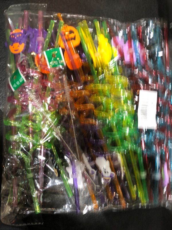 Photo 2 of 32PCS Halloween Reusable Drinking Straws, Grave Ghost Cats Pumpkin Witch Spider Pattern Party Favors Goodie Gifts for Kids Halloween Party Supplies