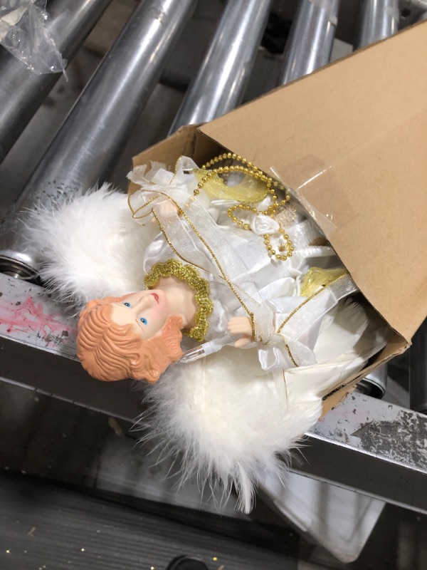 Photo 1 of HMASYO Christmas Tree Topper Angel with Timer Lights, 12" Lighted Angel Tree Toppers with White Feather Wings and Star Light, Angel Tree Toppers Christmas Tree Top Decorations Xmas Gift