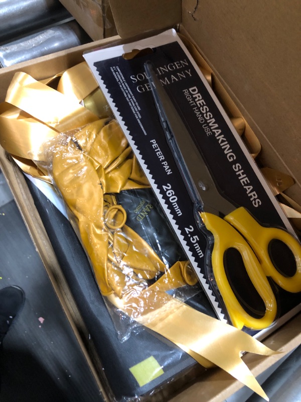 Photo 1 of Grand Opening Ribbon Cutting Ceremony Kit Grand Opening Banner Grand Opening Decorations with 10'' Scissors 40 Pcs Balloons Satin Ribbon Bows and More Supplies for Business Events (Black Gold)