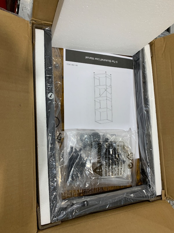 Photo 1 of Furologee 5 Tier Tall Bookshelf, Rustic Narrow Bookcase, Display Standing Shelf Units, Metal and Wood Storage Shelves Organizer for Bedroom, Living Room, Home Office, Entryway, Kitchen, Rustic Brown