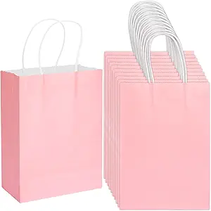 Photo 1 of 100 pack Small Pink Gift Bags, Kraft Bags with Handles Bulk for Birthday Party Favors,Gift Paper Bags,Retail Shopping Business Goody Craft Gift Bags