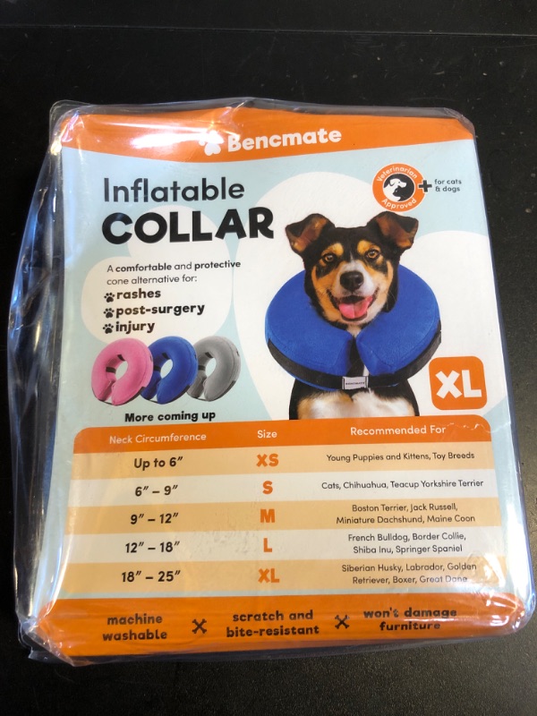 Photo 2 of BENCMATE Protective Inflatable Collar for Dogs and Cats - Soft Pet Recovery Collar Does Not Block Vision E-Collar