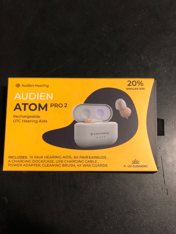 Photo 1 of Audien ATOM PRO 2 Wireless Rechargeable OTC Hearing Aid, Premium Comfort Design and Nearly Invisible