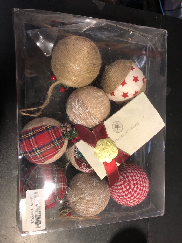 Photo 2 of 12 Piece Rustic Christmas Tree Ornaments, Farmhouse Christma Decoration, Natural Jute Burlap Christmas Ball