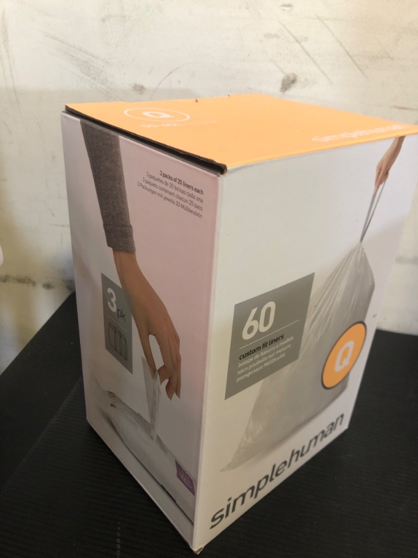 Photo 1 of simplehuman Code Q 60 Count, Genuine Custom Fit Liners, Drawstring Trash Bags in Dispenser Packs, 50-65 Liter / 13.2-17.2 Gallon, White