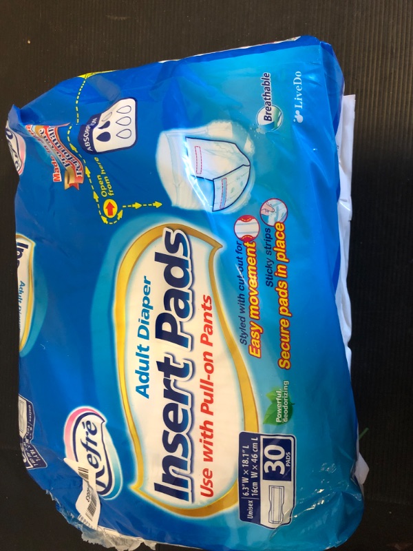 Photo 1 of Refré Adult Diaper Insert Pads - Unisex Protective Underwear Liners for Added Protection - Booster Pads for Disposable Pull-On Pants - Odor Control Adhesive Incontinence Pads - 6.3"x 18.1" - 30 Ct