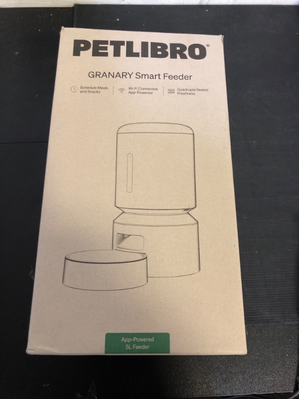 Photo 1 of PETLIBRO Automatic Cat Feeder, 5G WiFi Automatic Dog Feeder with Freshness Preservation, 5L Timed Cat Feeder with Low Food Sensor, Up to 10 Meals Per Day, Granary Pet Feeder for Cats, Black