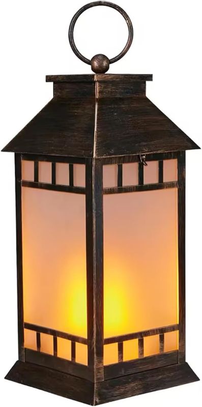 Photo 1 of 14'' Glass Solar Lantern Outdoor Waterproof, Large Hanging Solar Lanterns with Flickering Flame Lights, Metal Outdoor Lantern Decorative for Patio Garden Backyard Tabletop, Vintage Bronze
