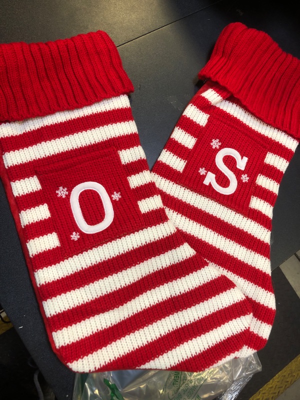 Photo 1 of 2 Pack Christmas Stockings Initials 'O' and 'S' Personalized Stockings Red and White 