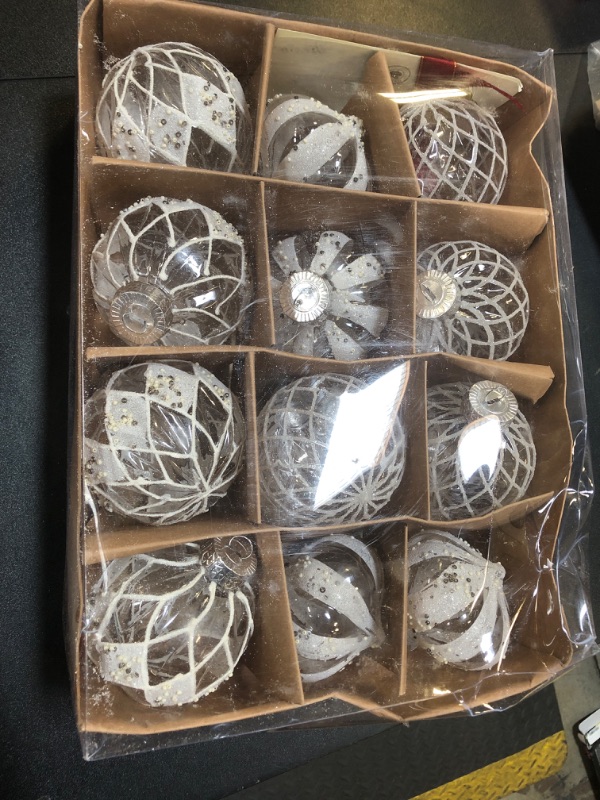 Photo 1 of 12 Pack Silvver and White Christmas Tree Ornaments 