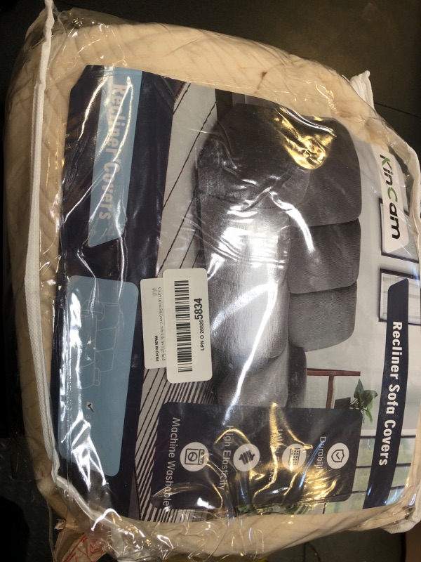 Photo 1 of KinCam Recliner Covers, Stretch Reclining Chair Covers, Recliner Sofa Slipcovers Stripe Jacquard Recliner Couch Covers Furniture Protector Covers for Pet Kid (3 Seater, Vanilla)