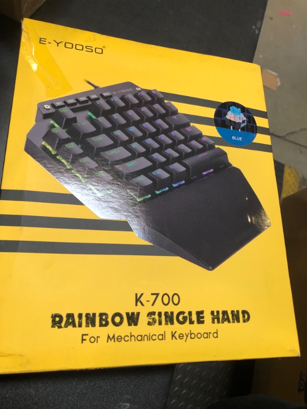 Photo 1 of One Handed Mechanical Gaming Keyboard Wired, RGB Led Backlit, 6 Onboard Macro Keys, Detachable Wrist Rest, Blue Switch - Clicky, and Detachable Type C Cable, Metal Panel, All Keys No Conflict