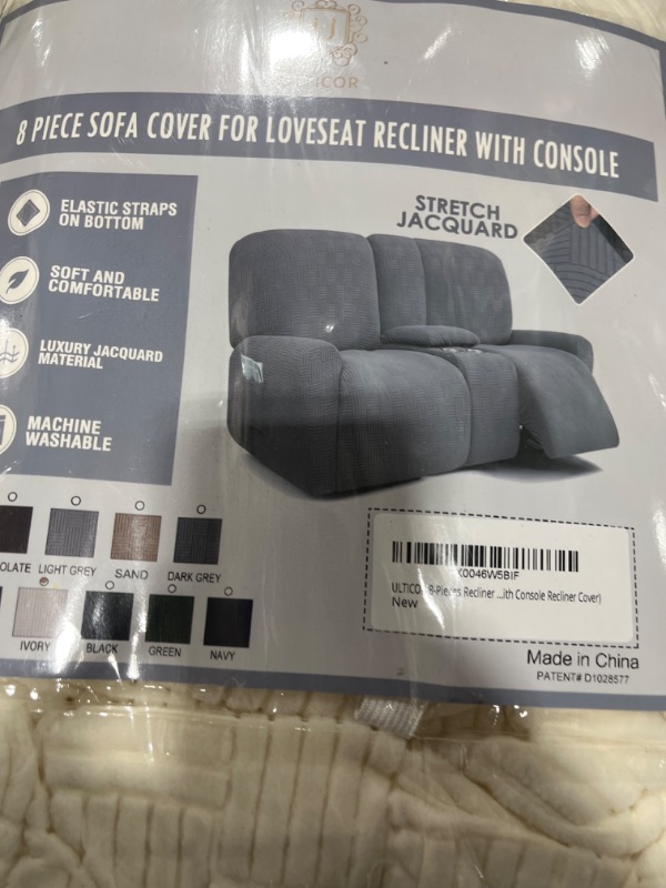 Photo 2 of ULTICOR Jacquard Design Reclining Loveseat with Middle Console Slipcover, 8-Piece Stretch Sofa Covers, 2 seat Loveseat Recliner Cover, Washable (Style 4) (Ivory)