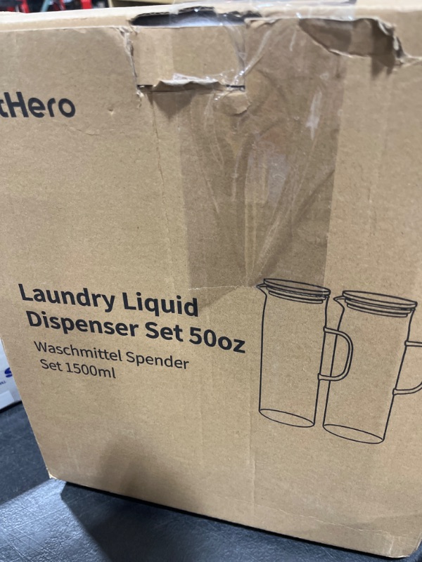 View 2 of KitHero Laundry Detergent Dispenser Set with Bamboo Lids and Handles - Easy Pour 2 Pack 50 oz Liquid Laundry Containers for Laundry Room Organization and Storage