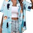 Photo 1 of Blue Dog Tropical Shirt for Women Hawaiian Shirts Summer Beach Tshirt Soft Cool Short Sleeve Button Up Tops 2Xl