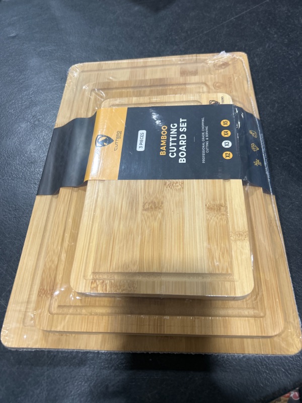 Photo 1 of Cutting Boards for Kitchen - Bamboo Cutting Board Set of 2, Cutting Boards w/Juice Grooves, Thick Chopping Board for Meat, Veggies, Easy Grip Handle - Kitchen Gadgets Gift