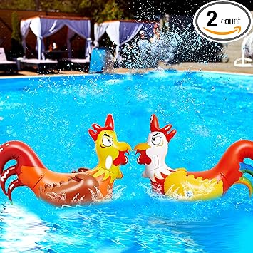 Photo 1 of 66 Inch Giant Chicken Fight Inflatable Pool Float Game Set Funny Rooster Pool Floats for Adults Giant Battle Ride Ons for Outdoor Swimming Pool Family Water Floating Party Activity