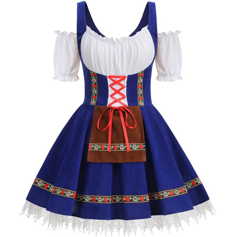 Photo 1 of GRAJTCIN Oktoberfest Costumes Women Velvet German Bavarian Dirndl Dress (M, Blue)