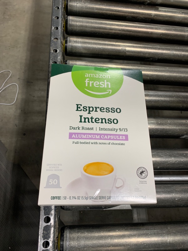 Photo 2 of Amazon Fresh Espresso Intenso Dark Roast Aluminum Capsules, Compatible with Nespresso Original Brewers, Intensity 9/13, 50 Count (best By December 2024)