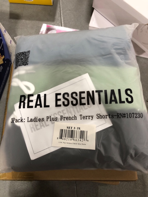 Photo 1 of Real Essentials 3 Pack: Womens Just My Plus Size Cotton French Terry Shorts Pockets Ladies Summer Casual Running Yoga Lounge Athletic Tennis Workout Active Pockets Drawstring Sweat Gym- Set 3, 3X
